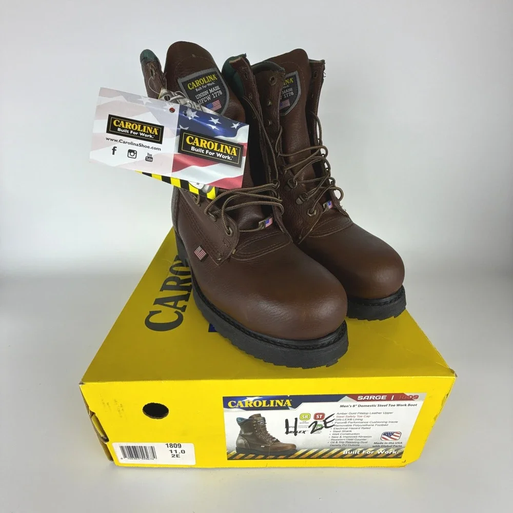 Carolina Sarge 1809 Men 8 Inch Steel Toe Work Boots Brown Leather Size 11 2E New